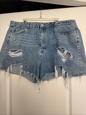 Forever 21 Light Blue Distressed High-Rise Denim Shorts